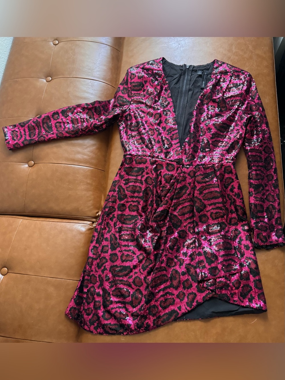 Topshop Hot Pink & Black Sequin Leopard Print Mini Dress